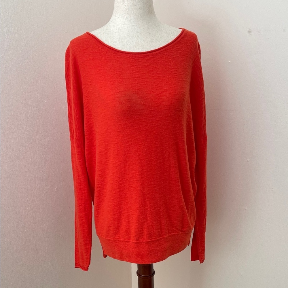 Vince Coral Cotton Slub Knit Boat Neck Sweater XS